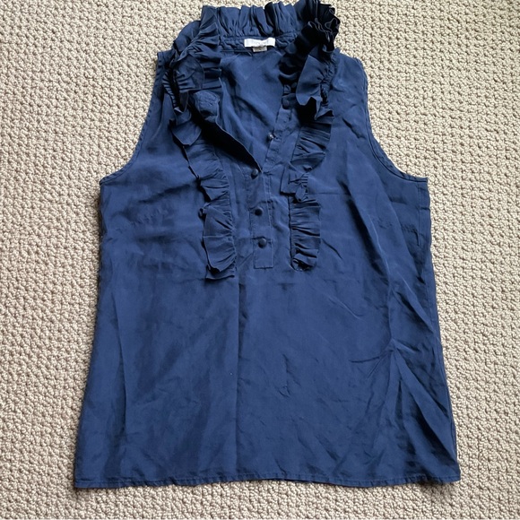 J. Crew Blue Ruffled Bib Collar Blouse - Picture 1 of 3